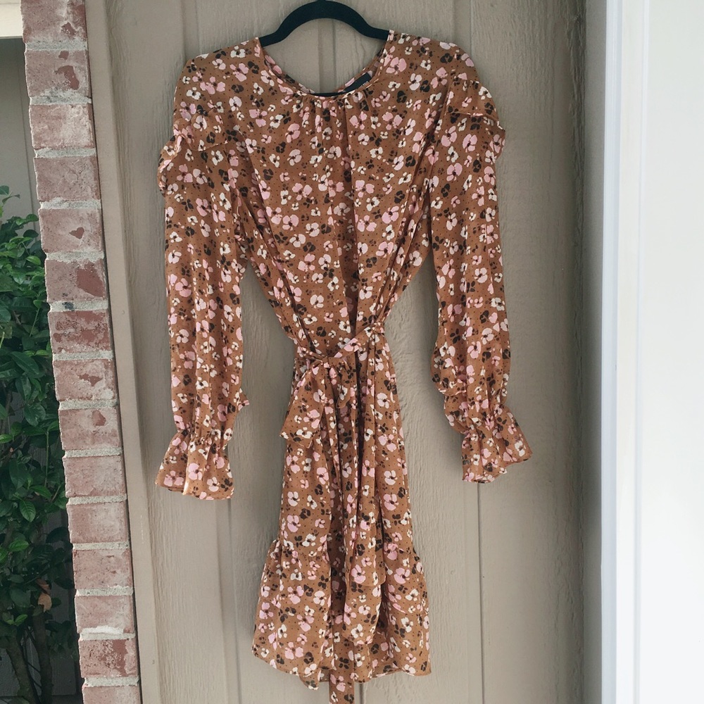 Who What Wear floral belted long sleeve dress L